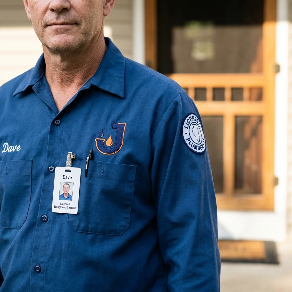 Licensed plumber showing ID badge in Englewood Cliffs, NJ