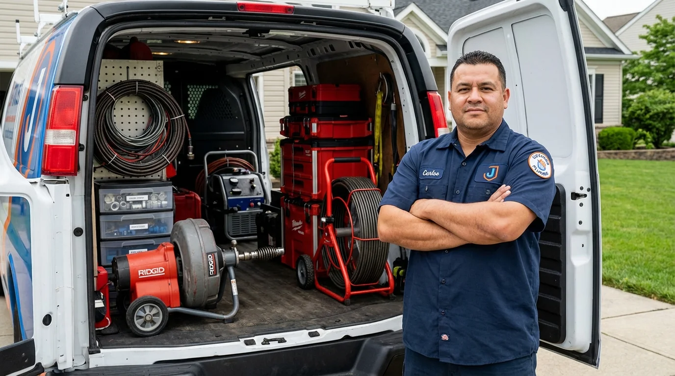 Professional drain cleaning equipment and Johns Plumbing LLC plumber in Englewood Cliffs