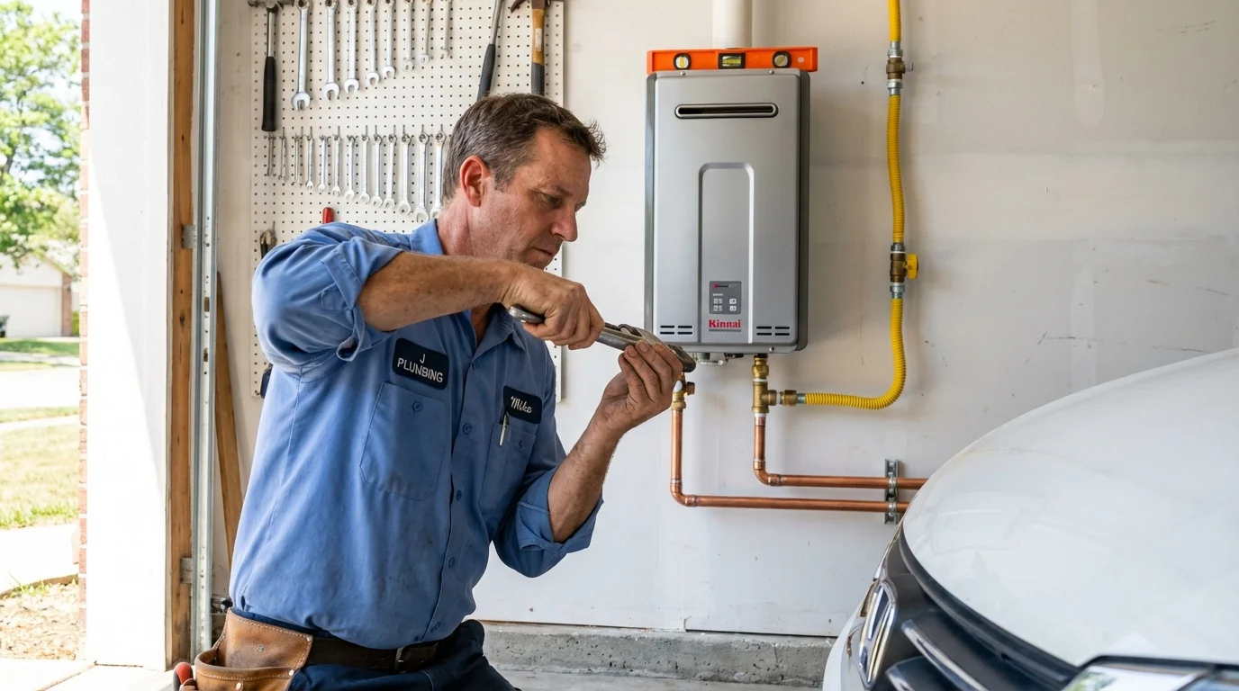 Tankless water heater installation by a Johns Plumbing LLC plumber in Englewood Cliffs