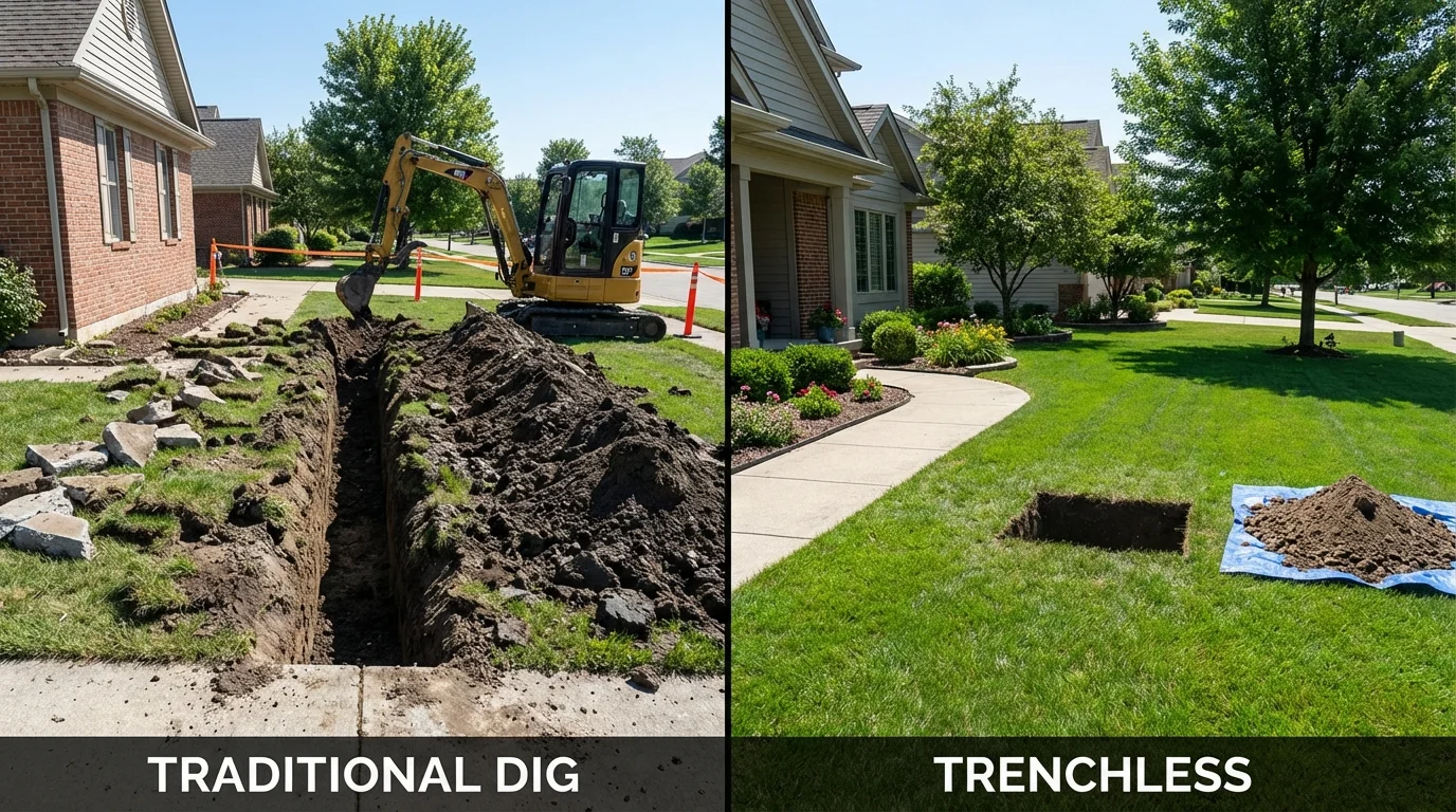 Trenchless sewer repair with minimal yard damage versus traditional excavation in Englewood Cliffs, NJ
